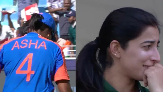 Pakistan cricketer Aliya Riaz laughs uncontrollably as India's Asha Sobhana drops an easy catch