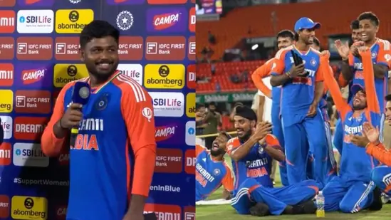 Hilarious Moment as Hardik Pandya Topples with Laughter, Suryakumar and Arshdeep Go Wild as Samson Clinches Player of the Match accolade